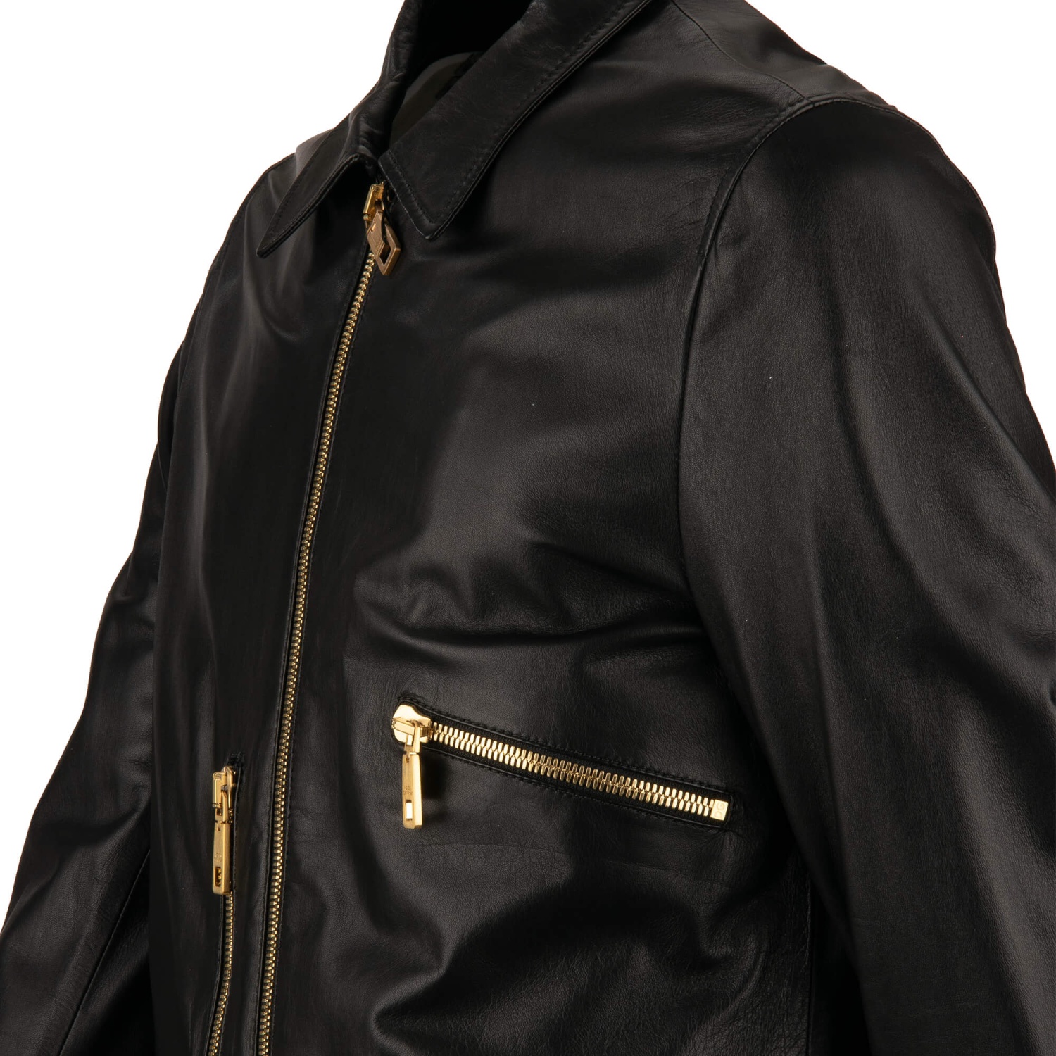 DOLCE & GABBANA Biker Lamb Leather Jacket with Zipped Pockets